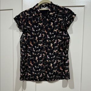 Alice + Olivia Black Horse Print Blouse NWT Size M